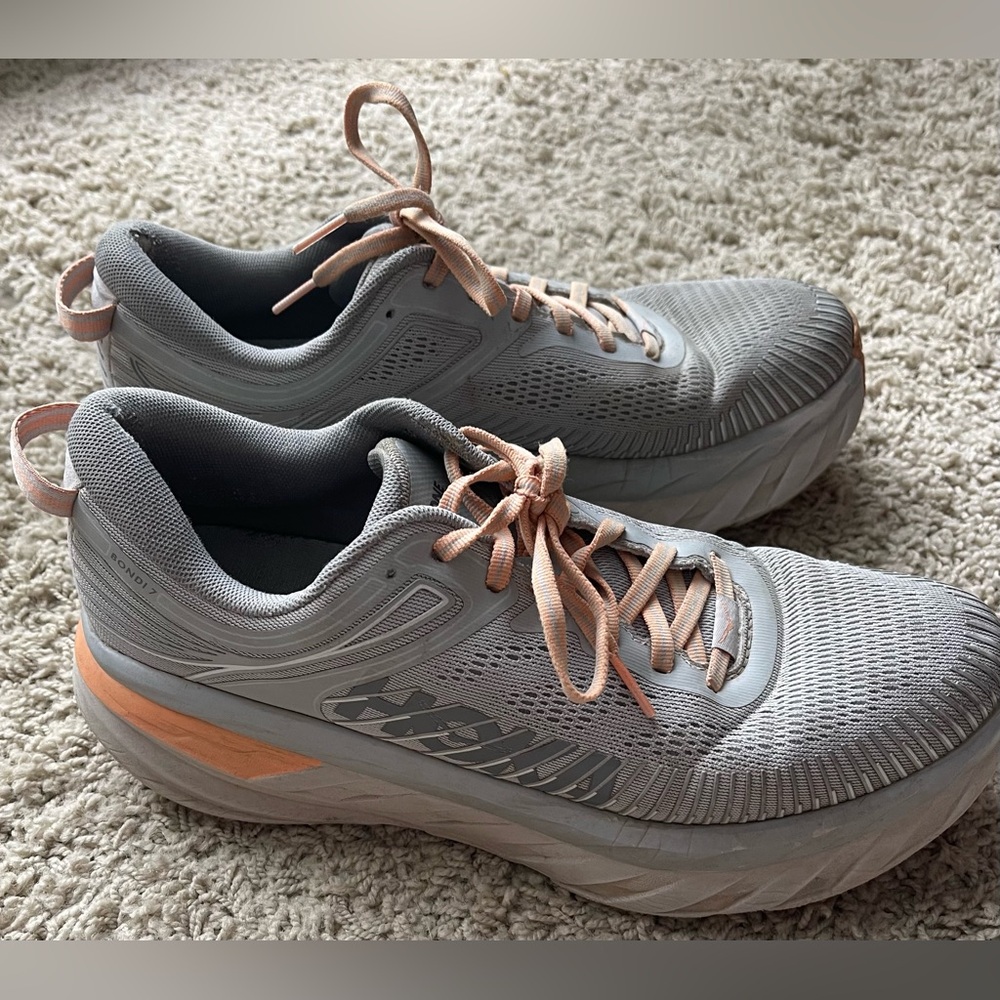Hoka One One Gray and Orange Athletic Shoes